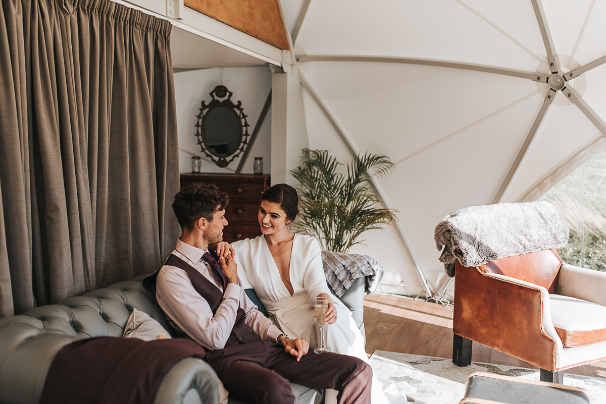 202 Charlie Brear bridal separates and modern elegant Autumn wedding glamping inspiration