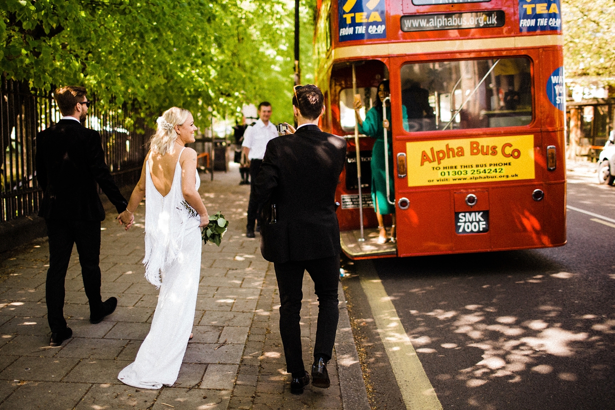 31 For Love wedding dress for a cool and contemporary modern London wedding photography by Claudia Rose Carter - An & For Love Tassel Dress, Olivia The Wolf Headpiece and Bowling Alley Reception For a Cool and Quirky London Wedding 31 For Love wedding dress for a cool and contemporary modern London wedding photography by Claudia Rose Carter