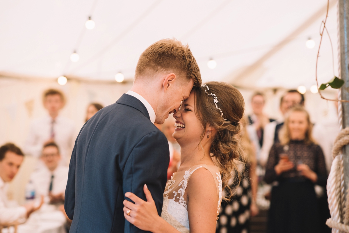 46 A fitted lace Pronovias dress for a colourful walled garden wedding in Northumberland