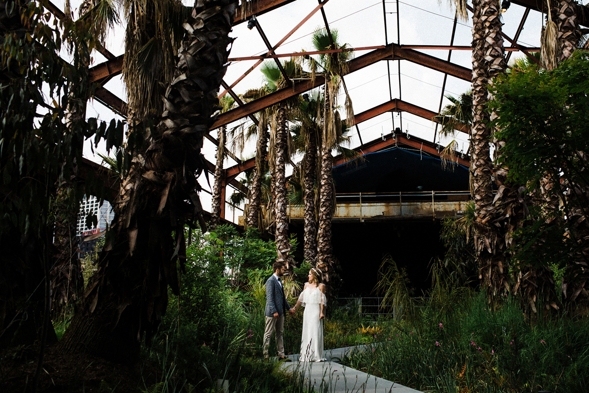 59 A Charlie Brear dress and modern fun East London riverside wedding images by Claudia Rose Carter