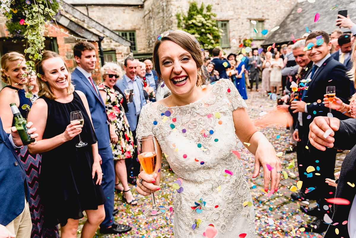 A Badgley Mischka gown for a bright and colourful devon country wedding 29
