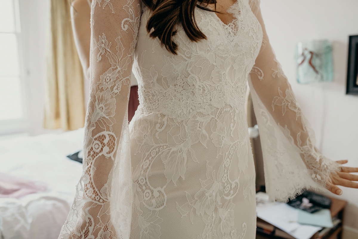 A Lillian West lace dress for a charming rainy day wedding 6