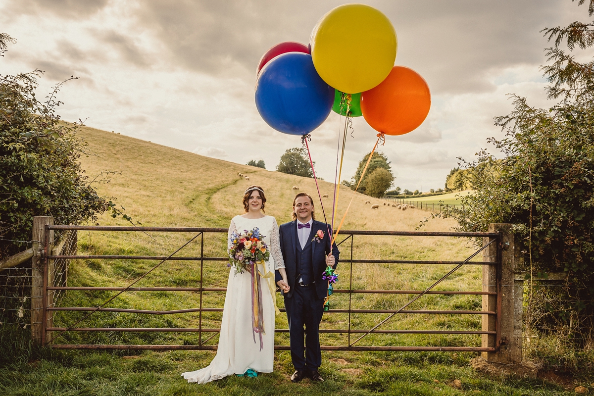 A Minna dress for a colourful paper crane wedding on a farm 20
