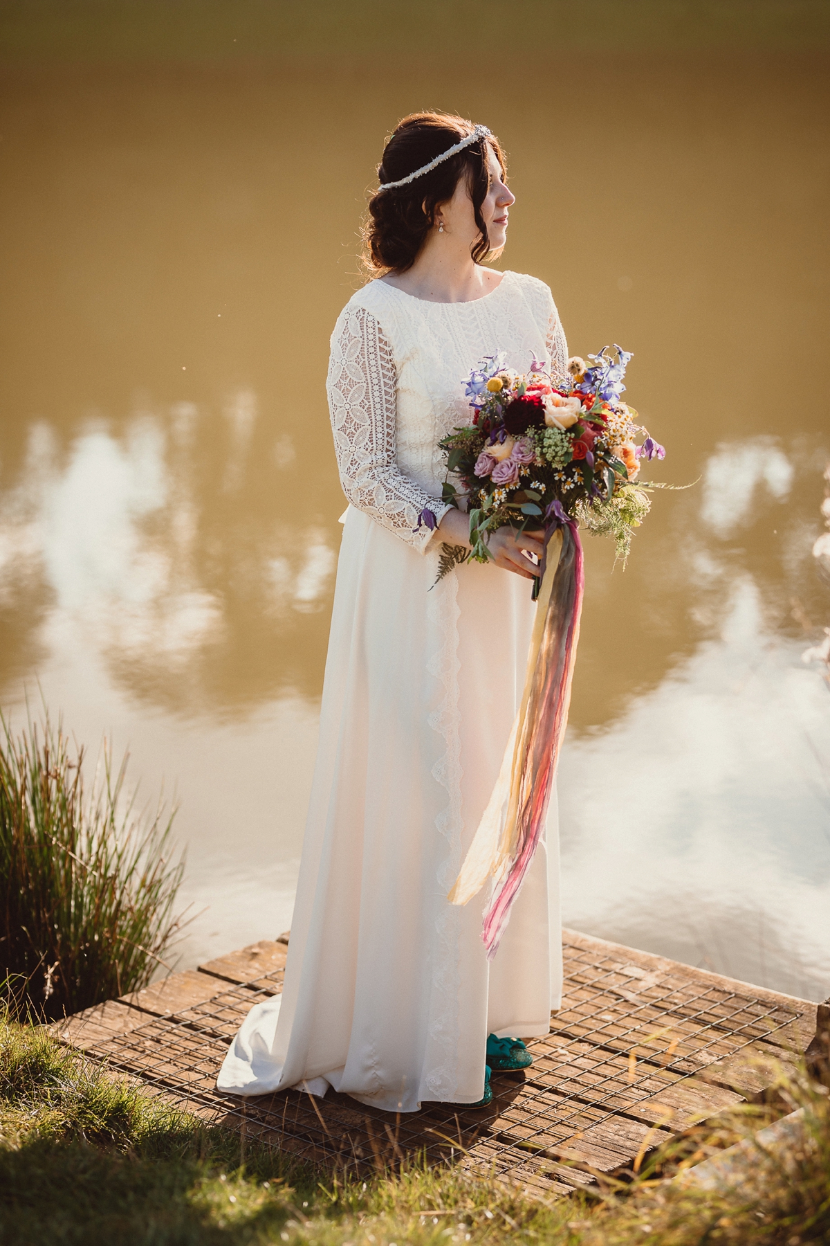 A Minna dress for a colourful paper crane wedding on a farm 21