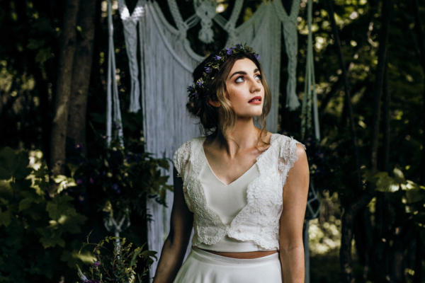 A Romantic and Bohemian Inspired Picnic Elopement Scene with Caroline Arthur Bridal