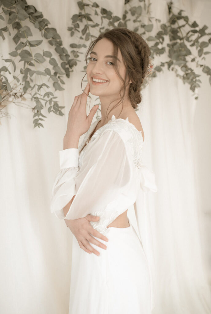 A peace silk wedding dress.