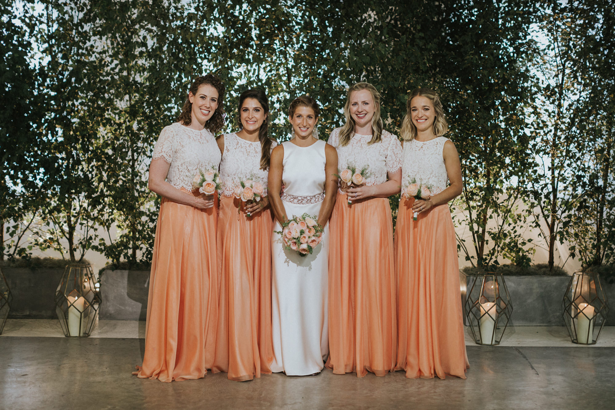 56 Peach pretty Jewish wedding va Westenius dress. Photography by We Heart Pictures.