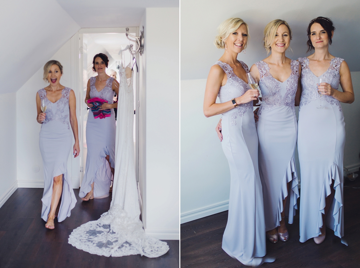Bridesmaids in lavendar dresses