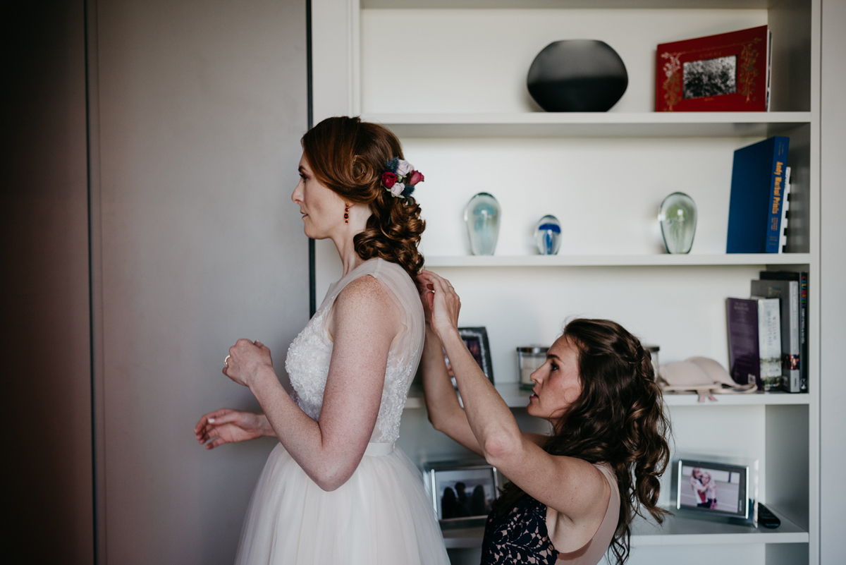 Short tulle skirt red shoes chic London family wedding Elaine Williams Photography 10