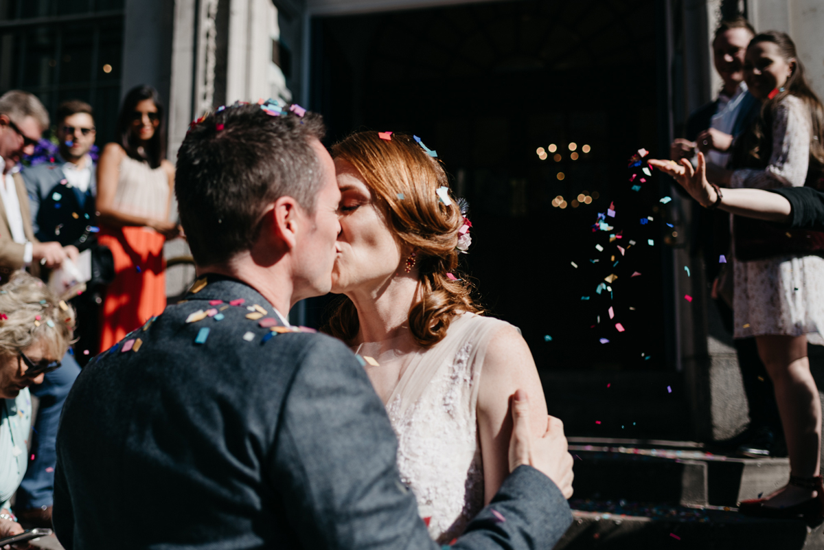 Short tulle skirt red shoes chic London family wedding Elaine Williams Photography 29