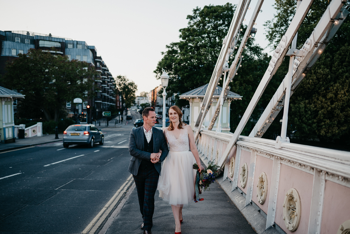 Short tulle skirt red shoes chic London family wedding Elaine Williams Photography 58