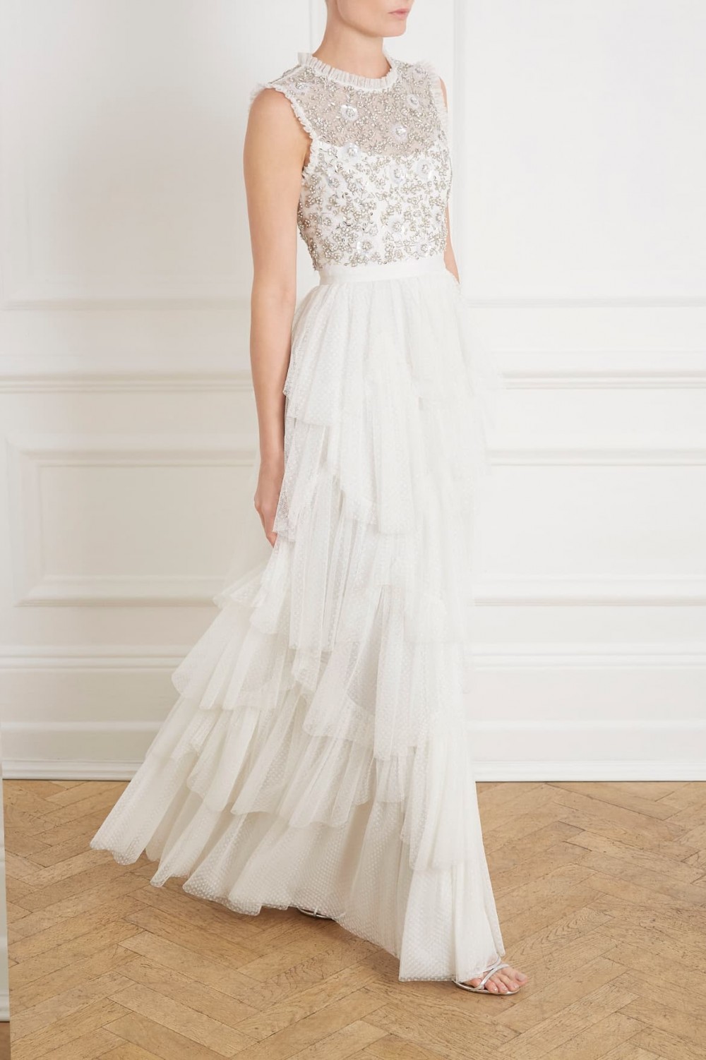 Scallop tiered sleeveless gown