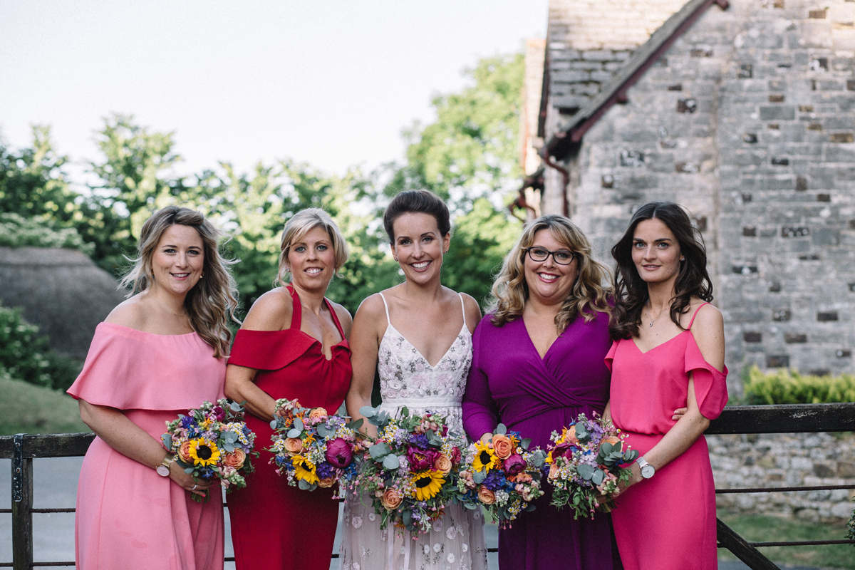 113 Needle Thread wedding dress colourful farm wedding Dorset Sarah Morris Photography