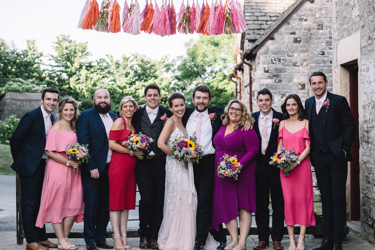 115 Needle Thread wedding dress colourful farm wedding Dorset Sarah Morris Photography