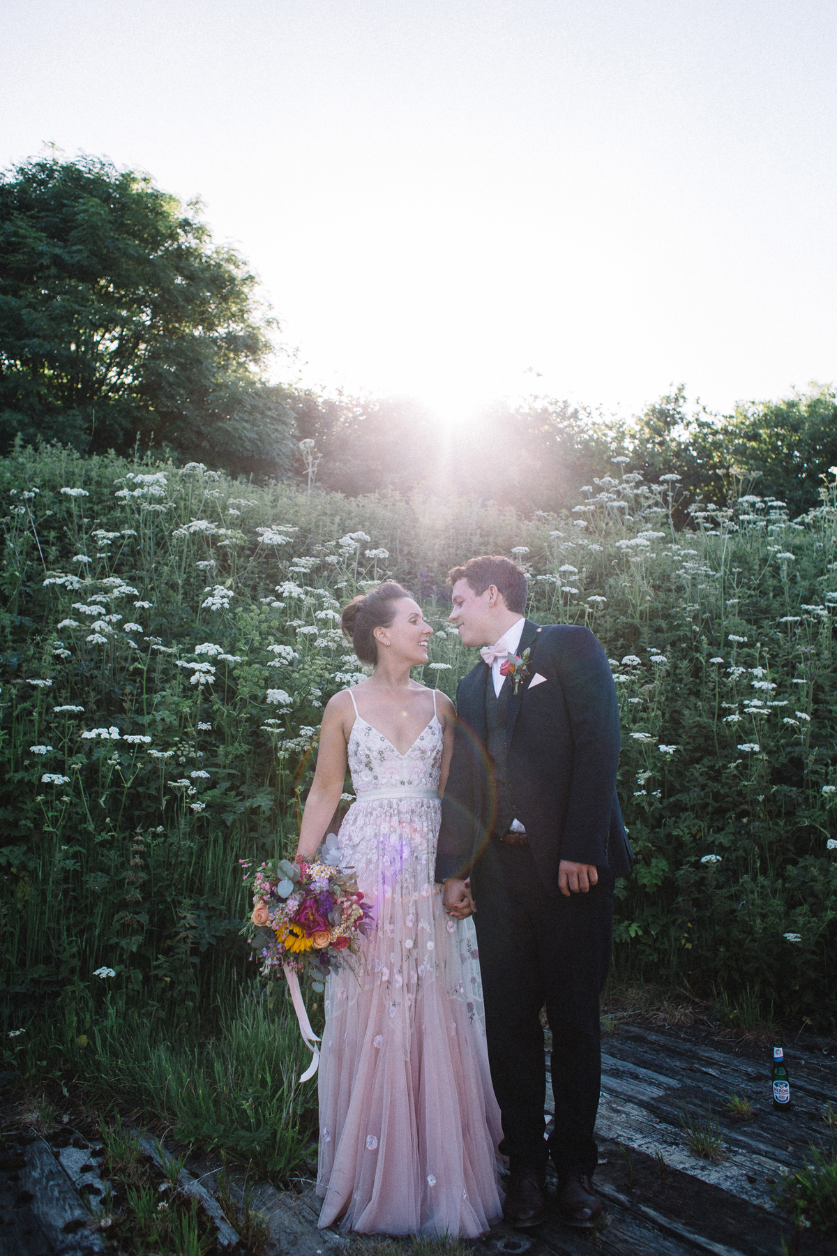 41 Needle Thread wedding dress colourful farm wedding Dorset Sarah Morris Photography