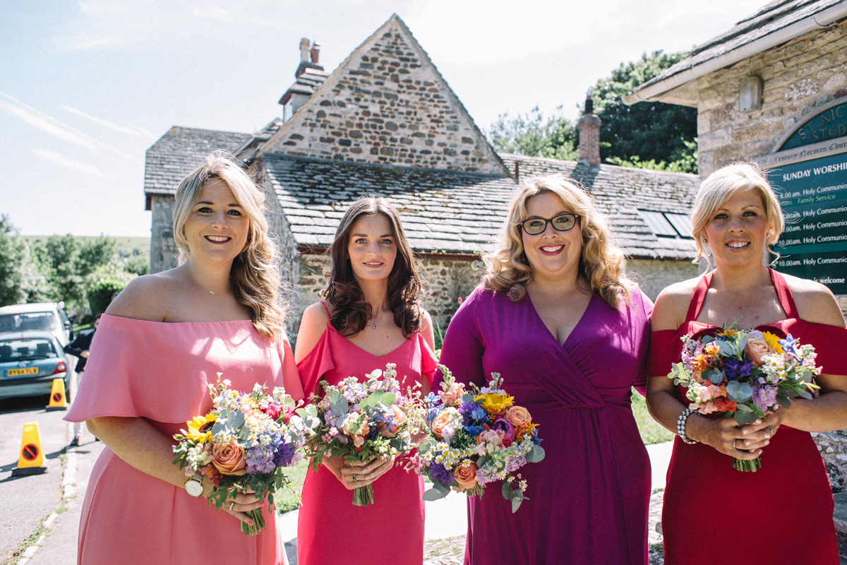 45 Needle Thread wedding dress colourful farm wedding Dorset Sarah Morris Photography