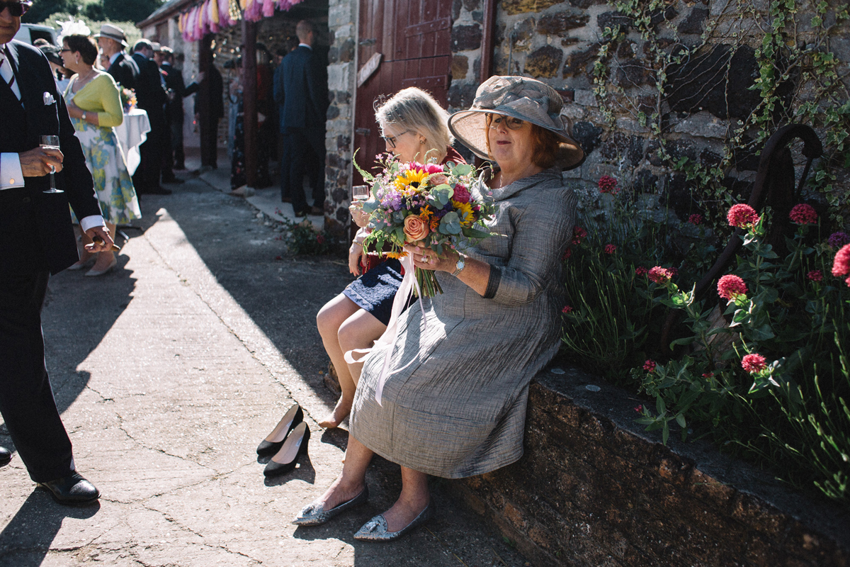 90 Needle Thread wedding dress colourful farm wedding Dorset Sarah Morris Photography