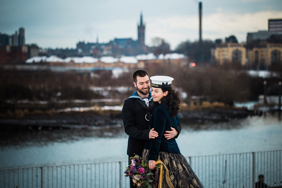 Joanne Fleming blue wedding dress gold festive Naval wedding in Glasgow 27