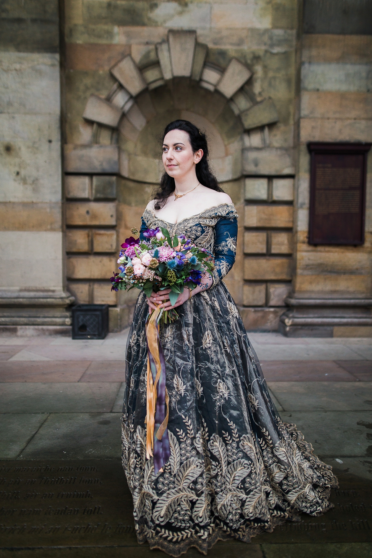 Joanne Fleming blue wedding dress gold festive Naval wedding in Glasgow 29