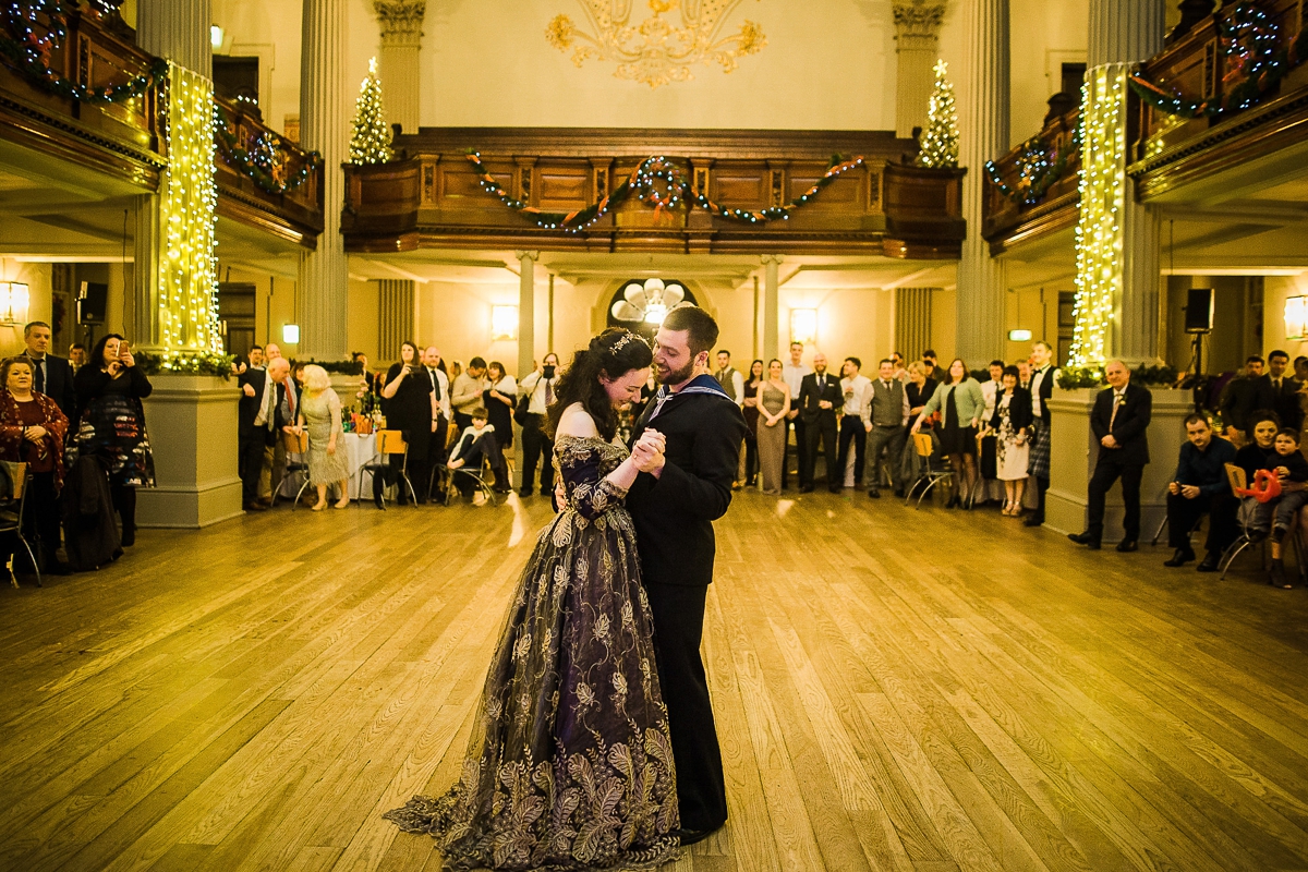 Joanne Fleming blue wedding dress gold festive Naval wedding in Glasgow 37