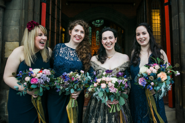 A Joanne Fleming Gown in Blue and Gold For a Festive Naval Wedding in Glasgow