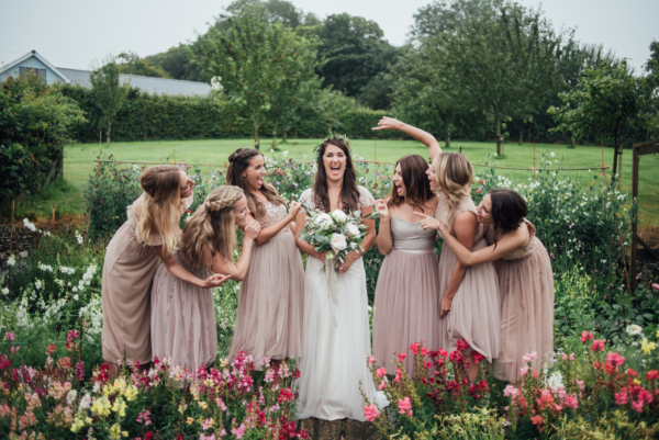 Maggie Sottero Pearls + Peach Tones for a Rainy Day Wedding on the Family Farm