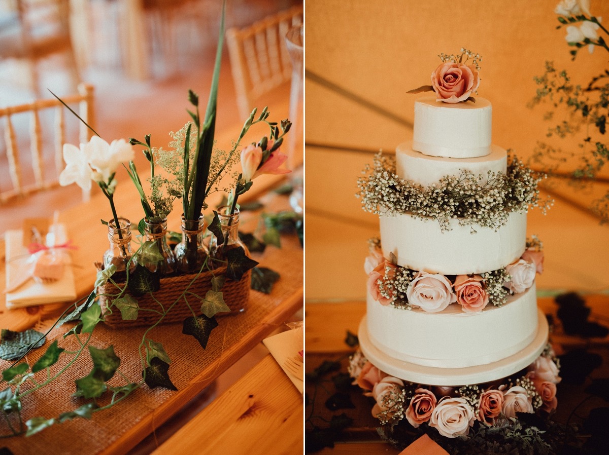 01 Teepee wedding decor naked wedding cake