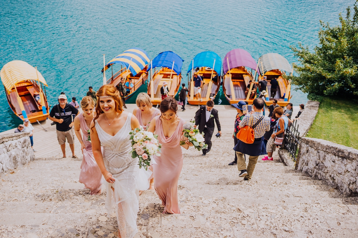 Art deco Eliza Jane Howell dress intimate island wedding in Slovenia 20