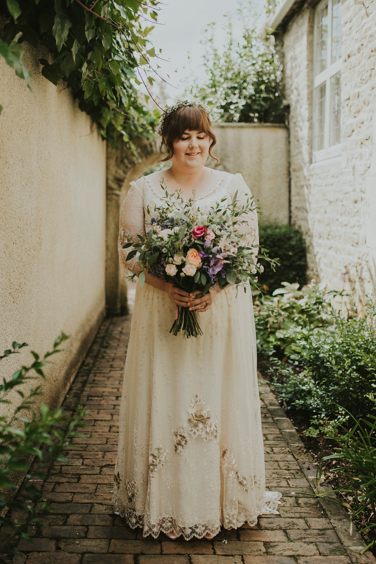 Edwardian inspired dress romantic bohemian Cripps Barn wedding 7