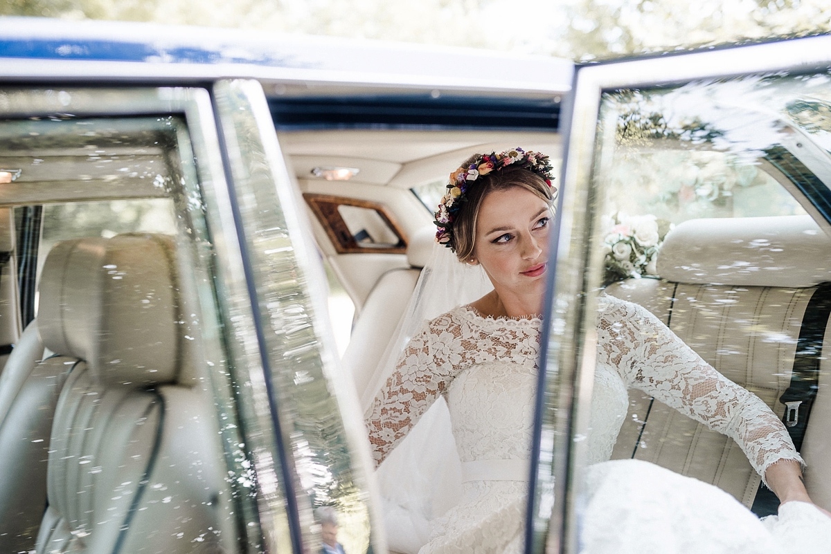 Heirloom veil colourful DIY farm wedding Cornwall 14