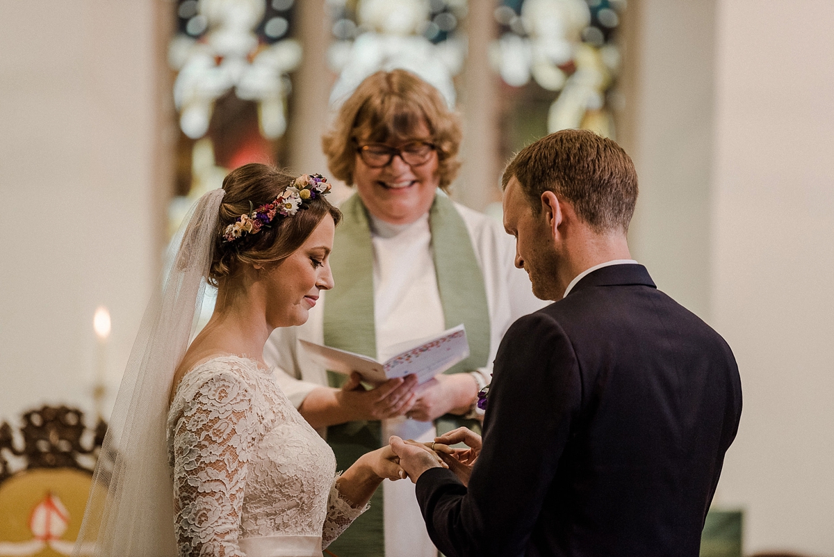 Heirloom veil colourful DIY farm wedding Cornwall 18