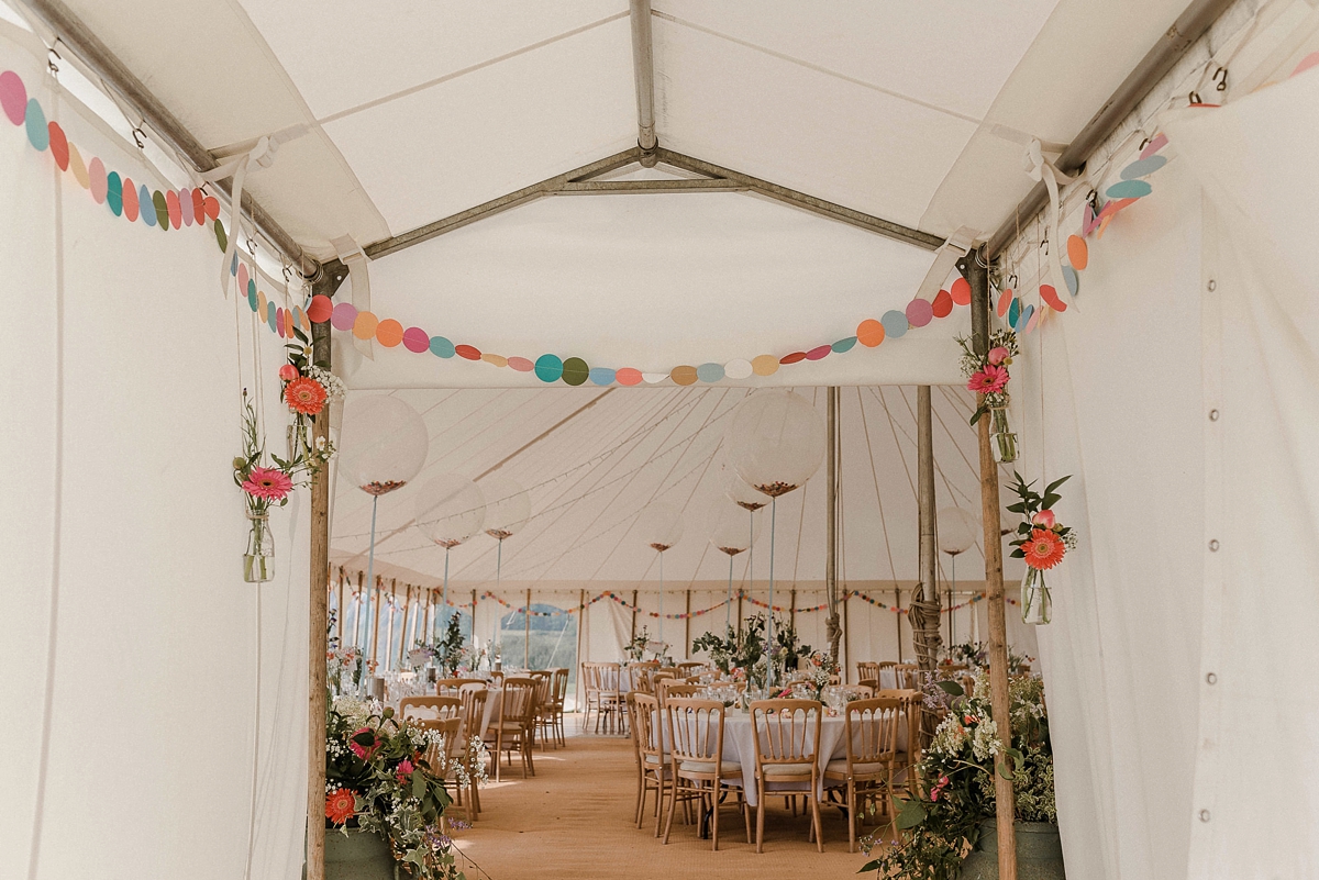 Heirloom veil colourful DIY farm wedding Cornwall 2