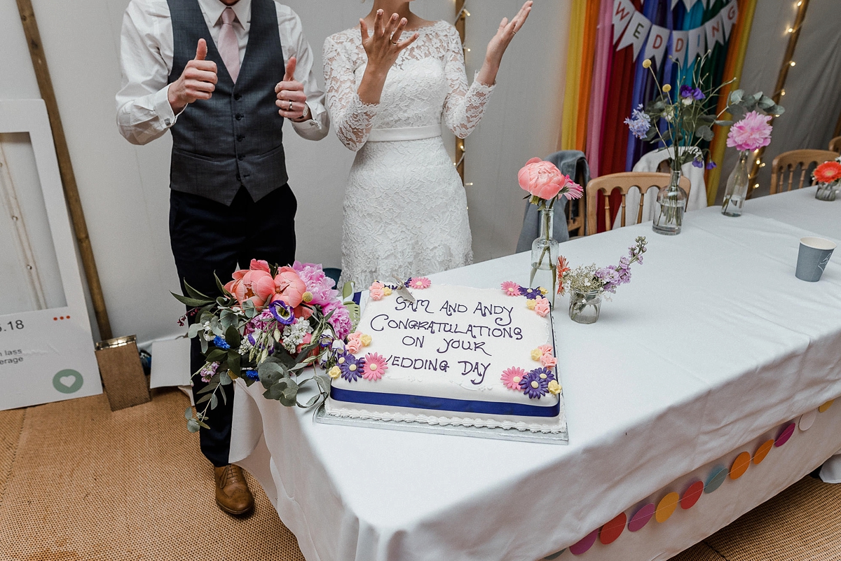 Heirloom veil colourful DIY farm wedding Cornwall 39