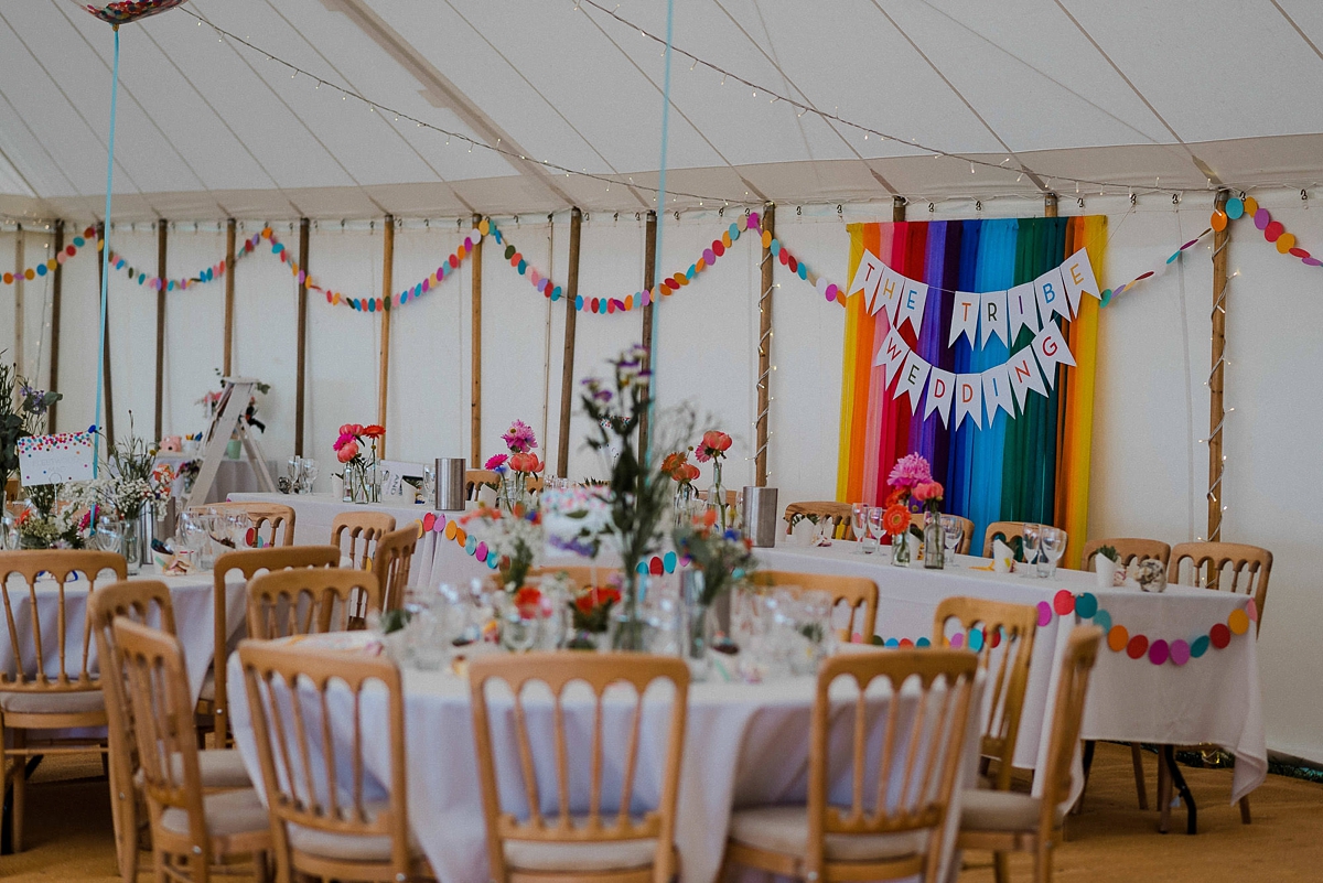 Heirloom veil colourful DIY farm wedding Cornwall 4