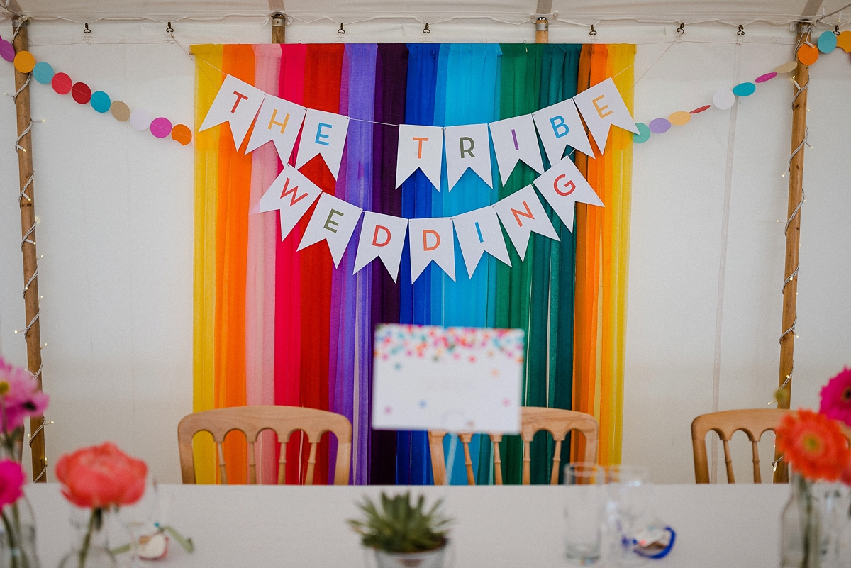 Heirloom veil colourful DIY farm wedding Cornwall 7