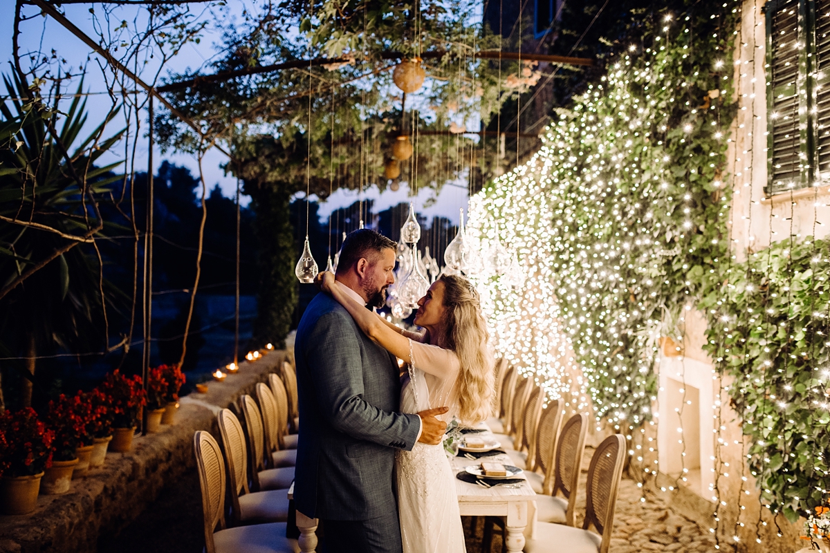 Rosa Clara dress elegant fairylights wedding Mallorca 48