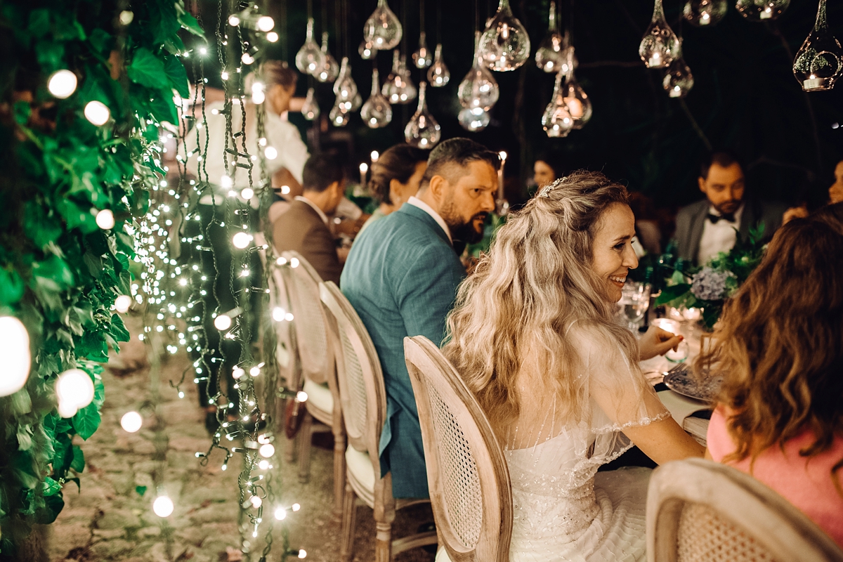 Rosa Clara dress elegant fairylights wedding Mallorca 51