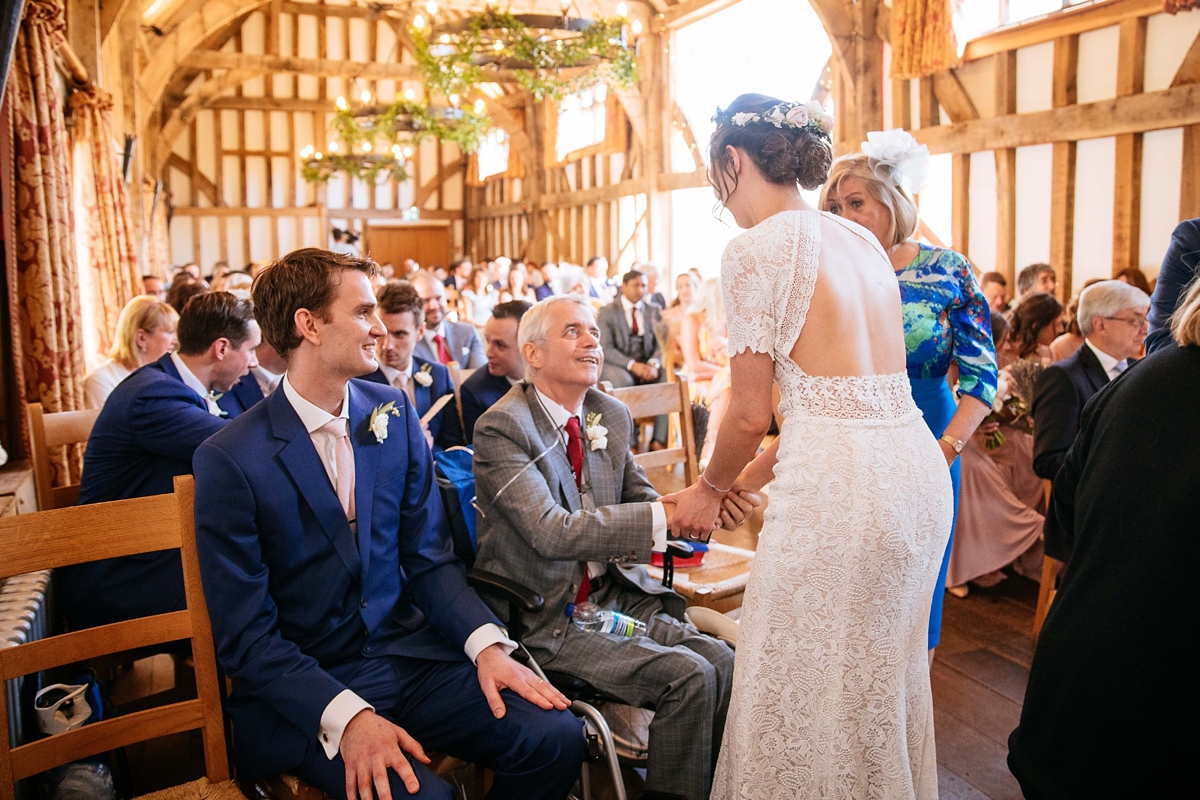 Watters backless Lace dress quintessentially English barn wedding 15