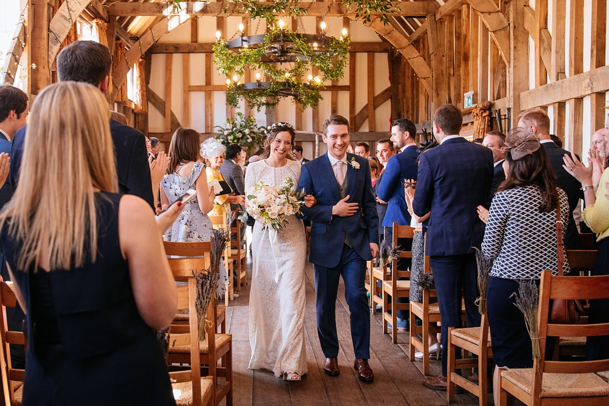 Watters backless Lace dress quintessentially English barn wedding 16