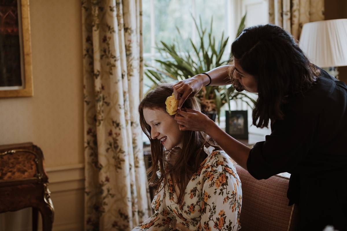 Yellow floral embroidered dress Scottish wedding Caro Weiss Photography 18