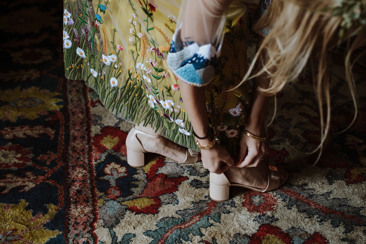 Yellow floral embroidered dress Scottish wedding Caro Weiss Photography 21