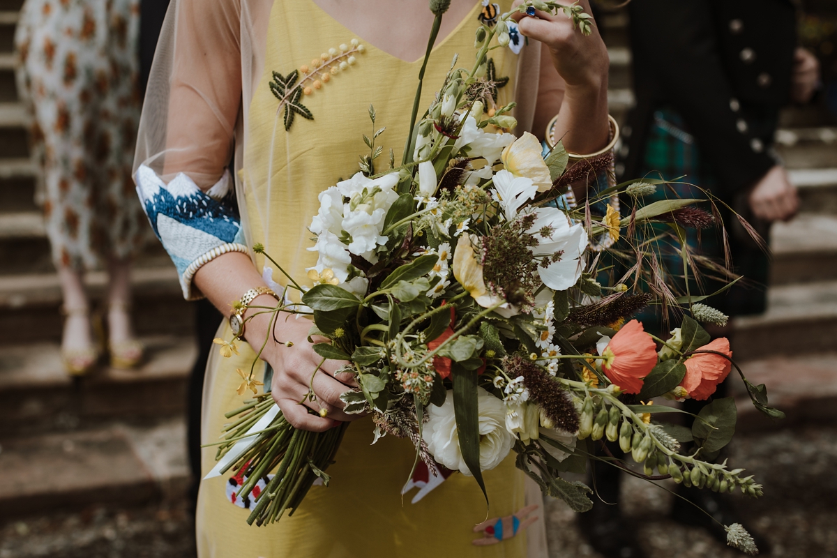 Yellow floral embroidered dress Scottish wedding Caro Weiss Photography 25