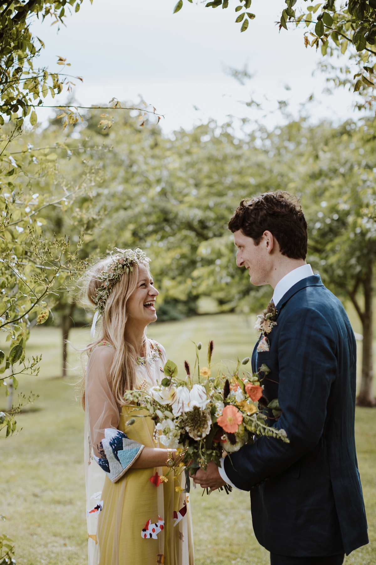 Yellow floral embroidered dress Scottish wedding Caro Weiss Photography 27