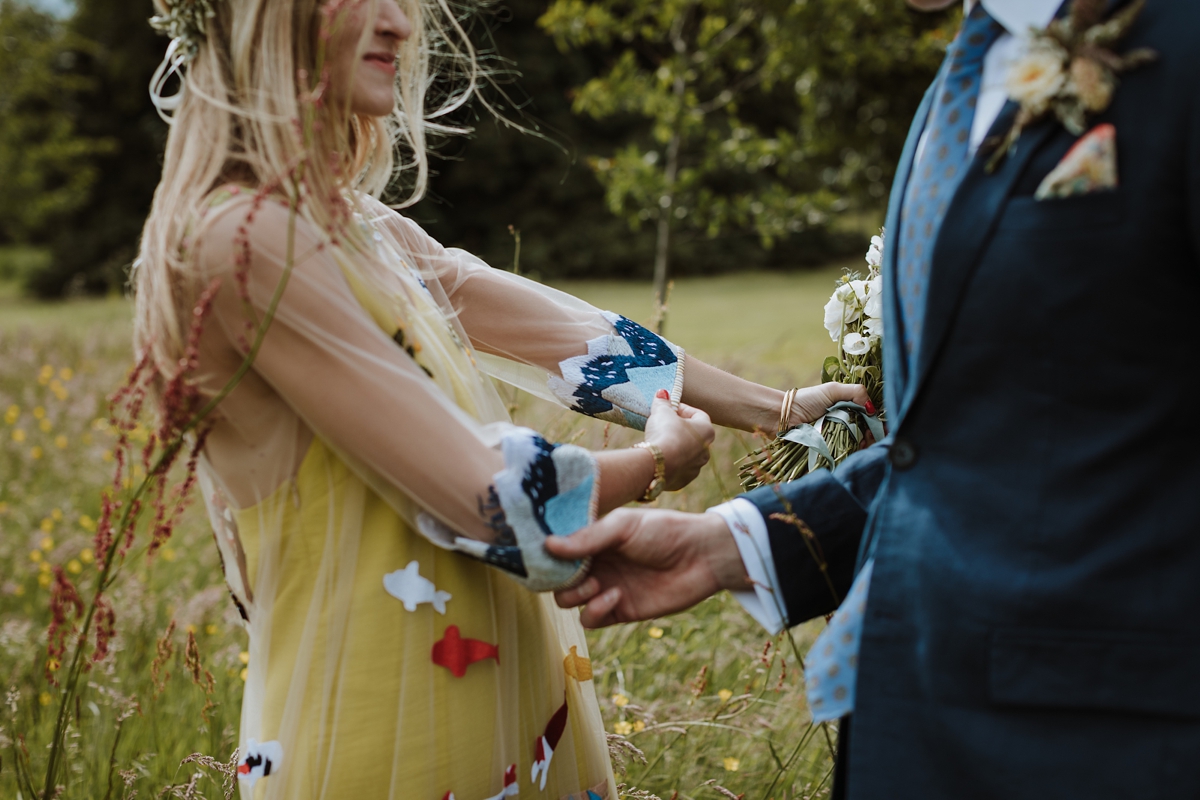 Yellow floral embroidered dress Scottish wedding Caro Weiss Photography 29