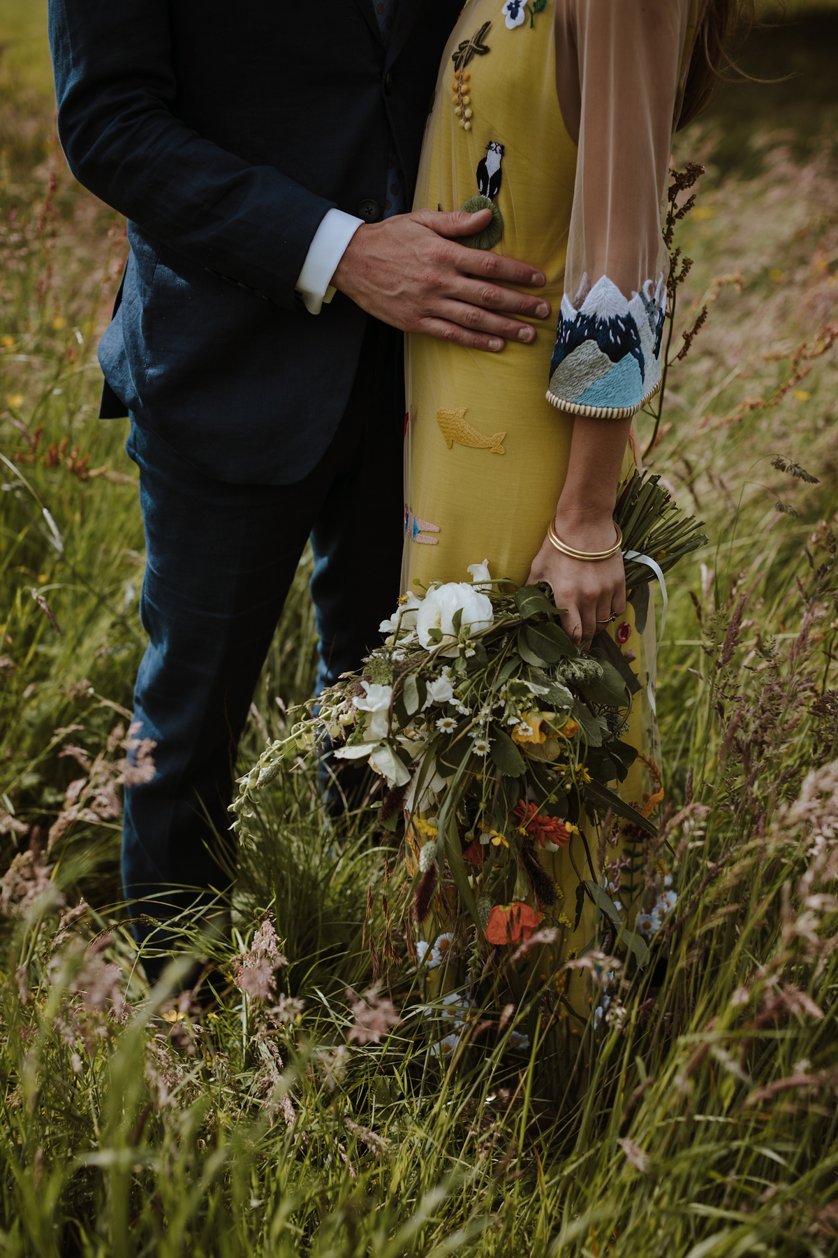 Yellow floral embroidered dress Scottish wedding Caro Weiss Photography 30