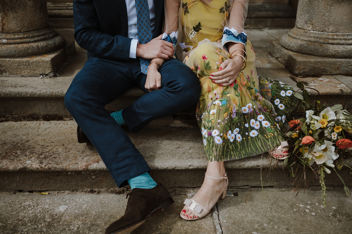 Yellow floral embroidered dress Scottish wedding Caro Weiss Photography 35