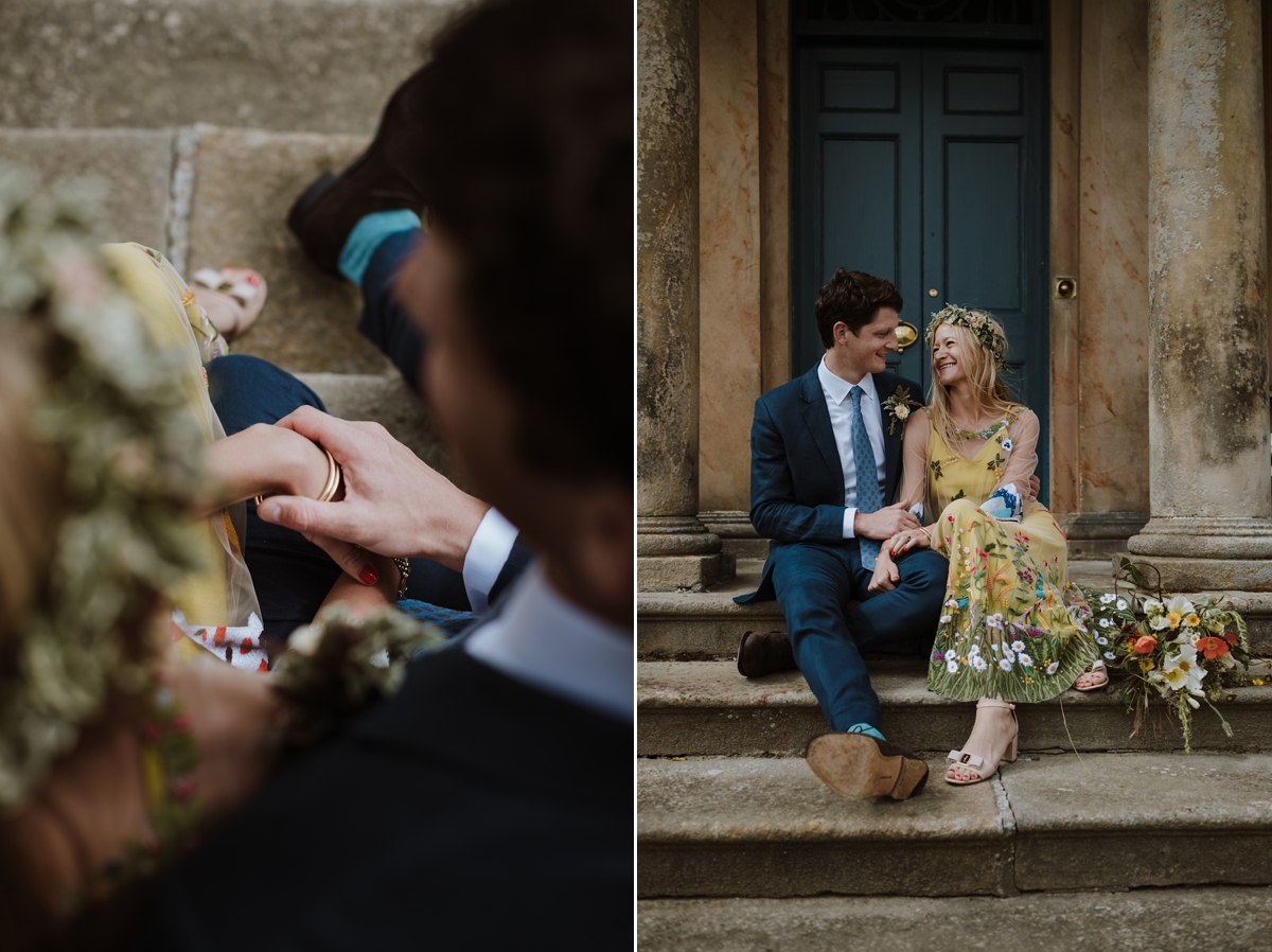 Yellow floral embroidered dress Scottish wedding Caro Weiss Photography 36