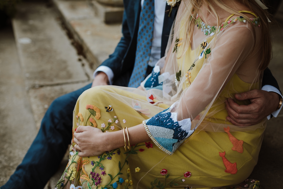 Yellow floral embroidered dress Scottish wedding Caro Weiss Photography 37