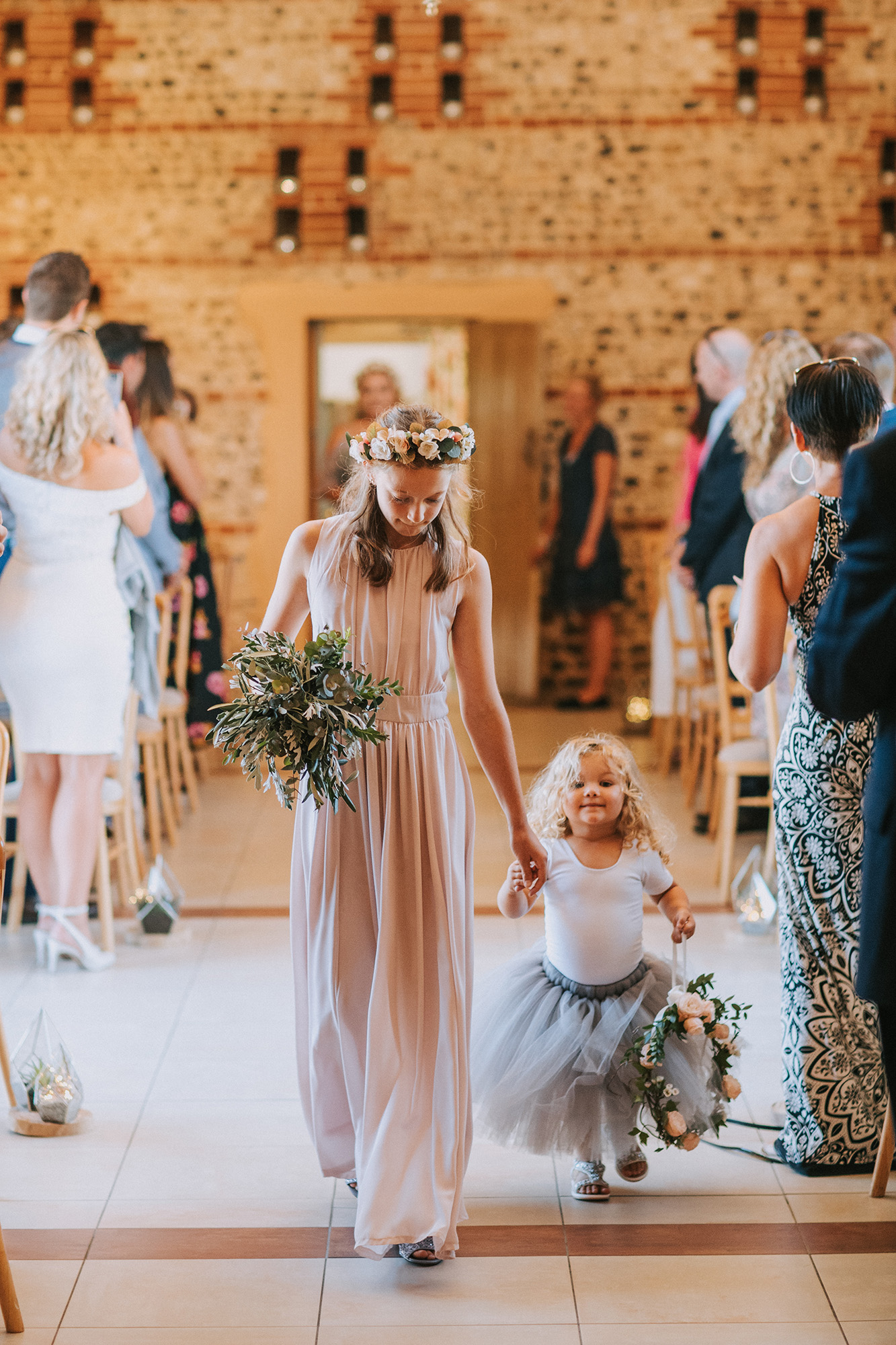 01 little flower girl in a soft grey tutu - An Upwaltham Barn Wedding in West Sussex + a Bride in Lace Sleeved Augusta Jones 01 little flower girl in a soft grey tutu