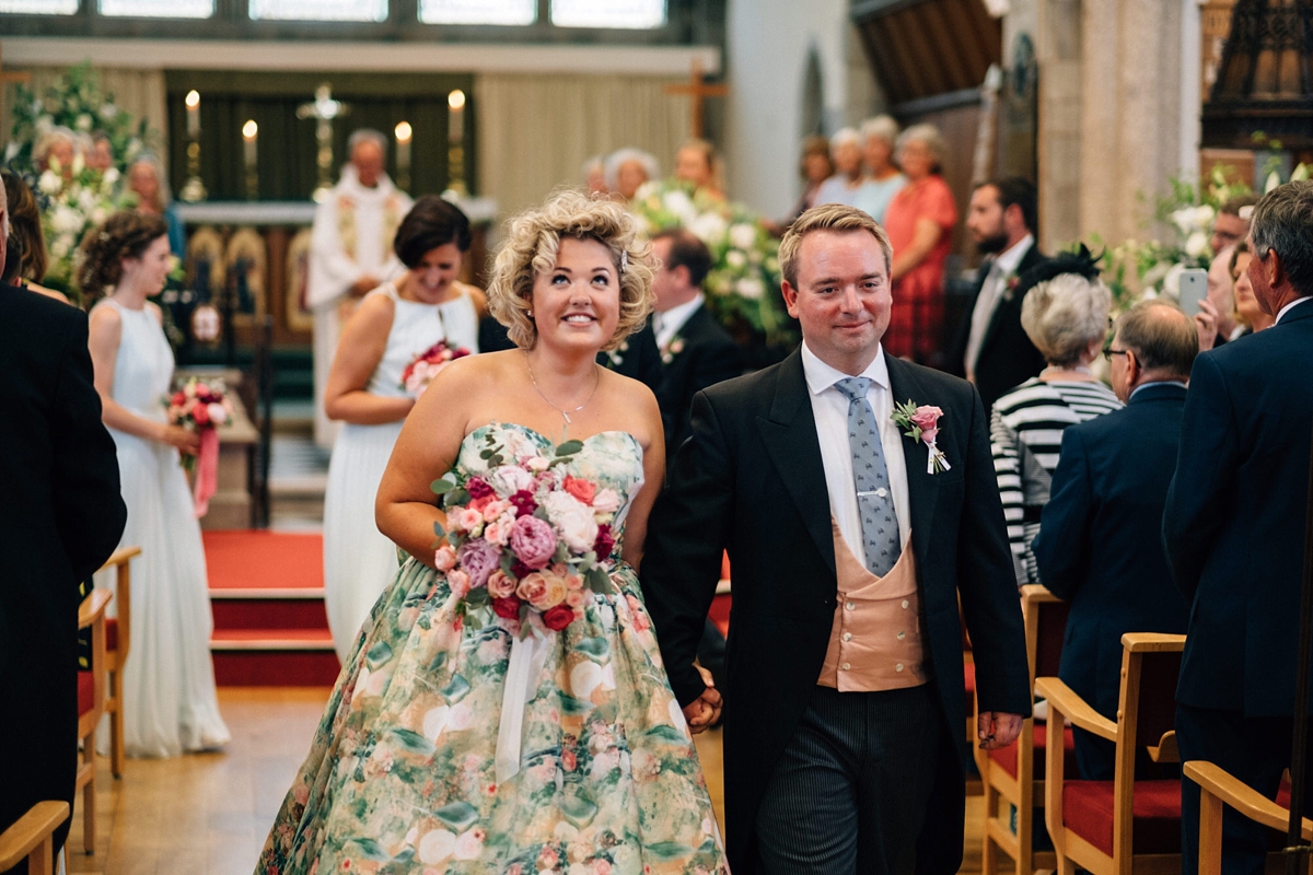 17 A floral Charlotte Balbier dress for a relaxed summer wedding in Devon